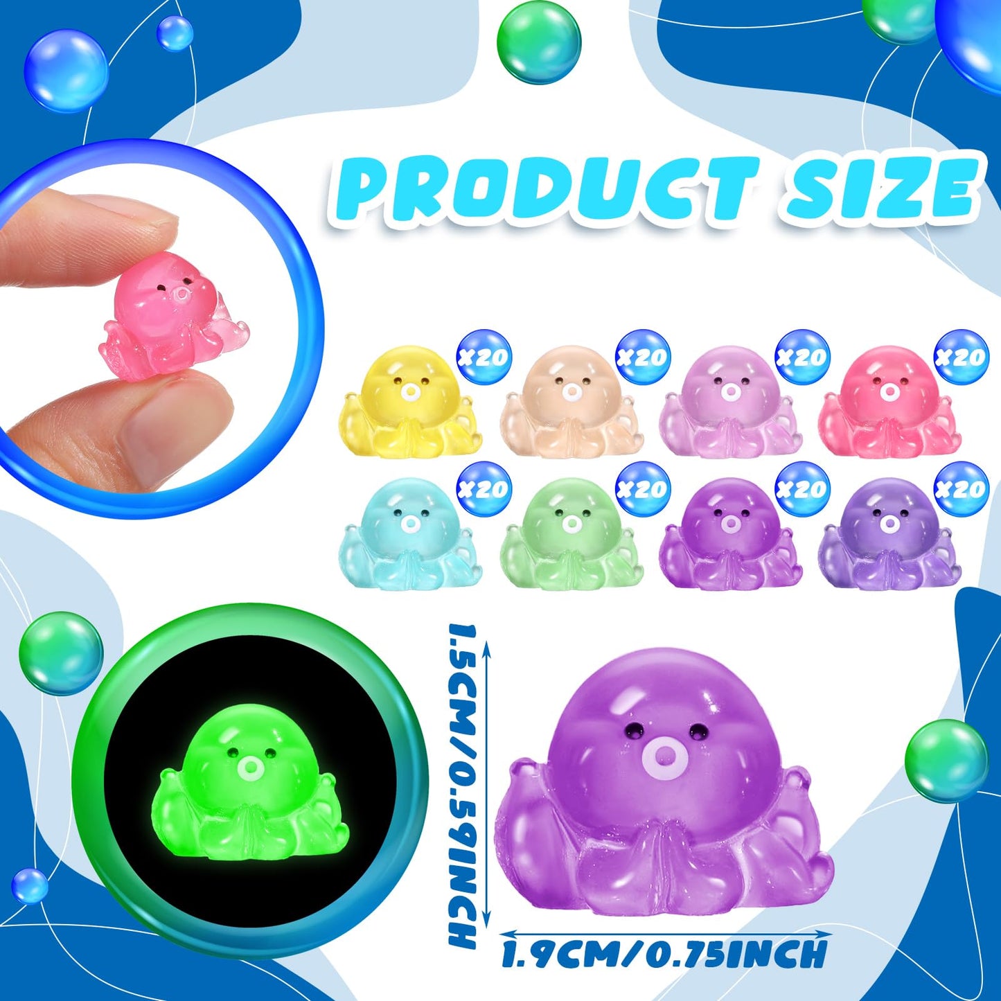Liliful 160 Pcs Glow in Dark Luminous Miniature Garden Accessories, Mini Resin Octopus Luminous Micro Landscape Octopus Miniature Figures for DIY Kit Christmas Birthday Gifts Decoration