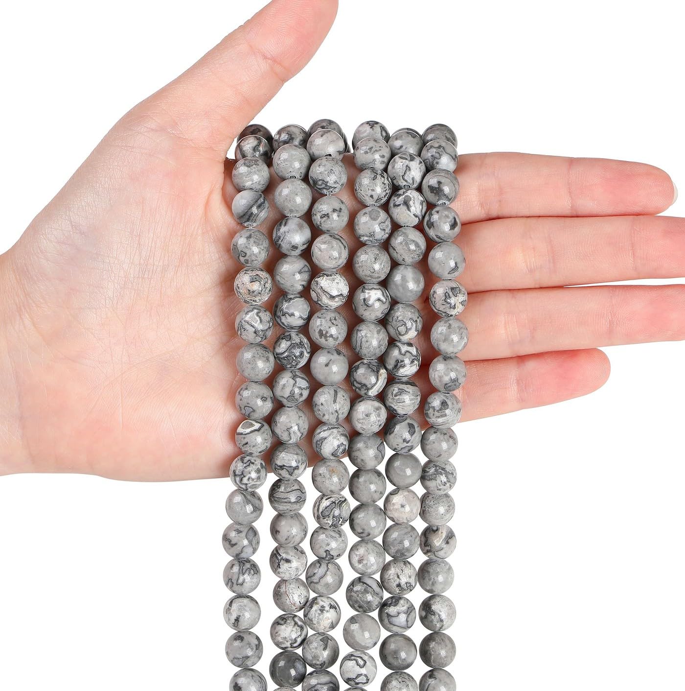 LAIDANLA Map Jasper 8mm Natural Stone Beads Round Loose Gemstone Stone Beads for DIY Bracelet Necklace Earrings Jewelry Making Polishing Genuine Real Beading Crystal 96PCS 2 Strand 32"