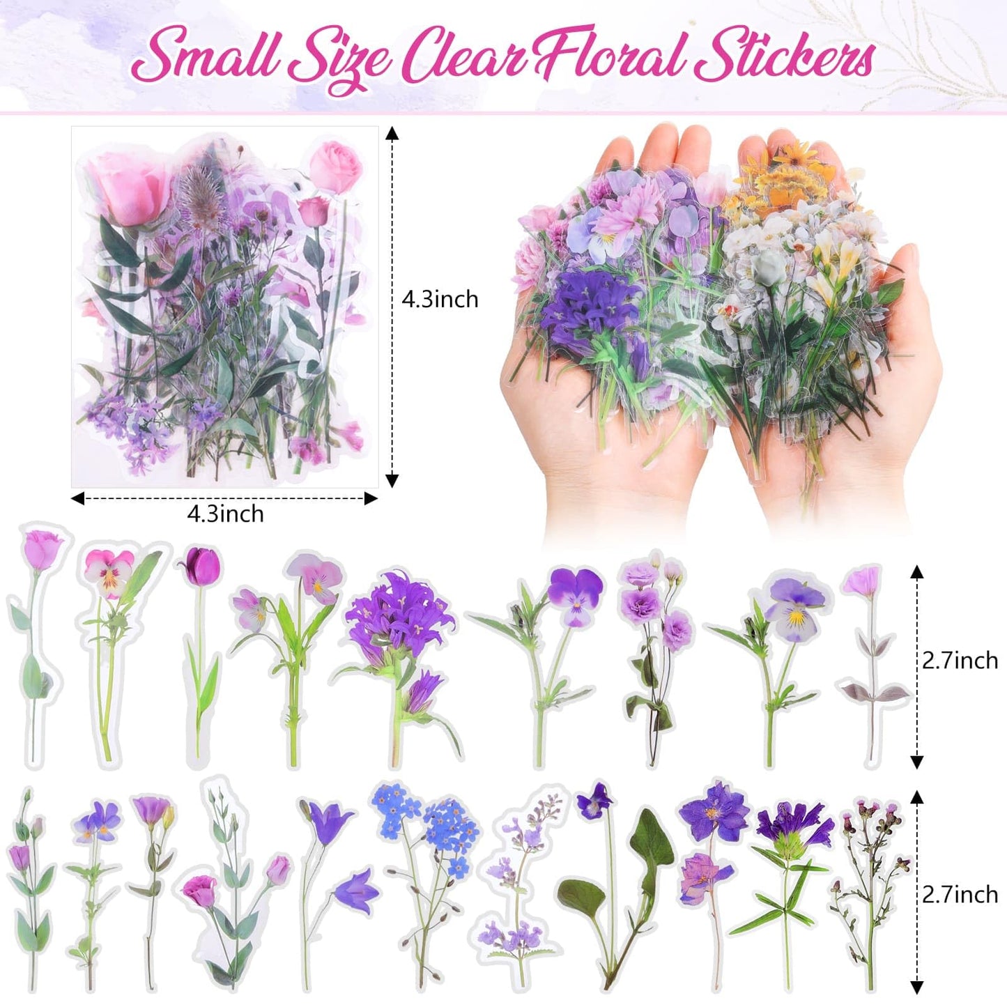 401Pcs Transparent Flower and Butterfly Stickers, Clear Floral Scrapbook Stickers Supplies for Journal Planner Notebook Resin Card Making Laptop Cell Phone Decorating