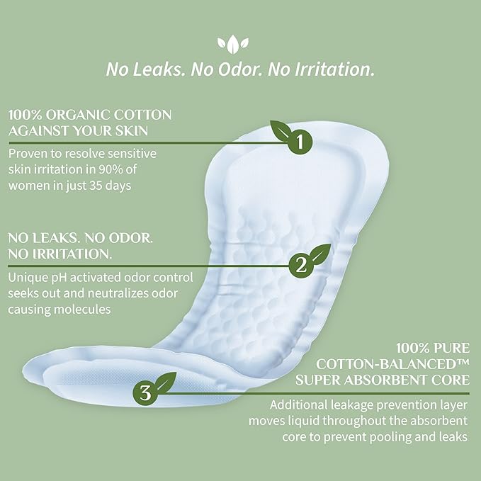 Organyc Certified Organic Cotton Pads for Incontinence, Certified Odor Control, Free from Perfumes, Dyes, Plastics, and Chemicals, FSA/HSA Eligible, Ultimate Flow, 14 Count(Pack of 4)