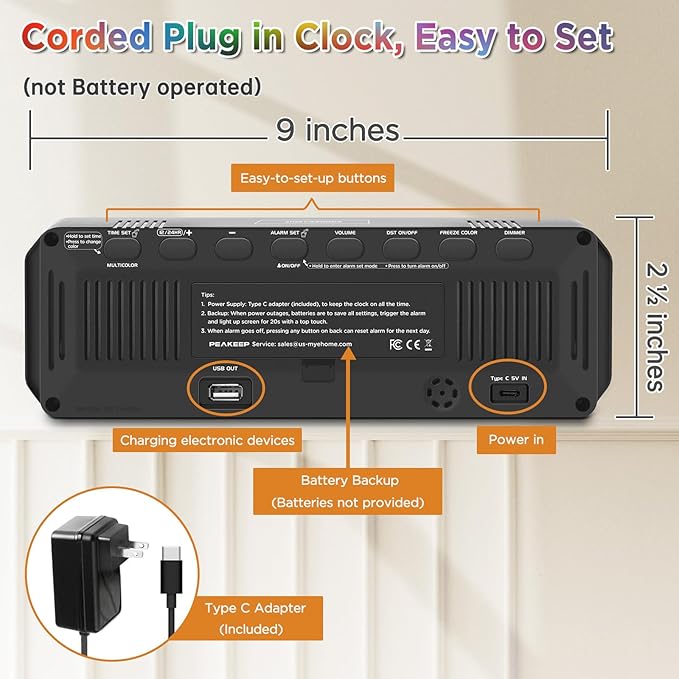 Peakeep Large Display Digital Alarm Clock for Bedroom with Date Day of Week