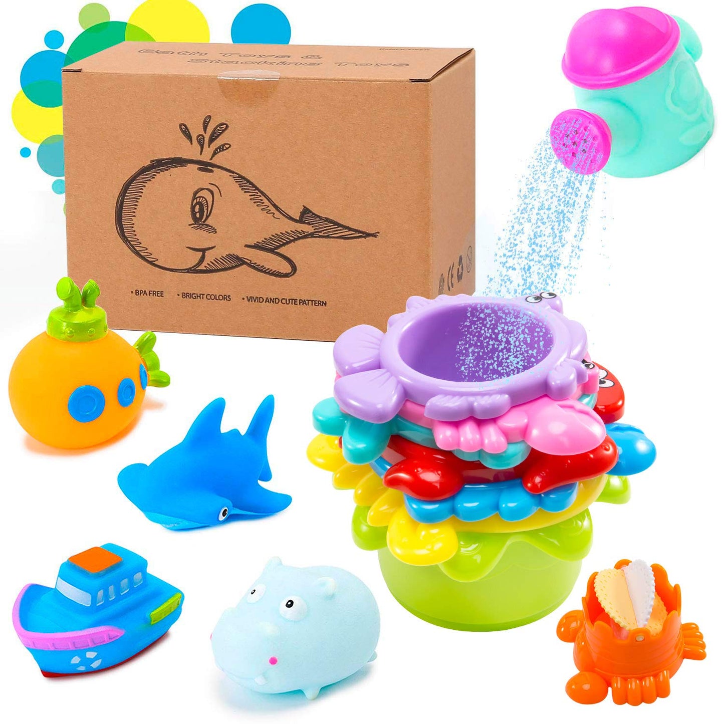 INNOCHEER Baby Bath Toys for Toddlers, Water Table Toys with Mold Free Stacking Cups, Quick Dry Organizer Net, 13 Pcs Bathtub Game, Beach and Pool Party