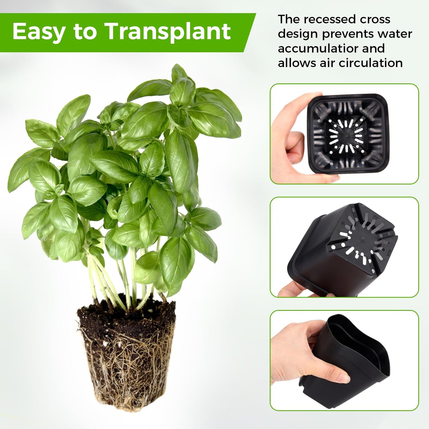 Seed Starter Tray Kit 3.5" 50 Pcs Square Nursery Pots Trays 9 Cell Seed Starting Pots with Drainage Holes 5 Pcs Seed Starting Trays 20 Plant Labels Planting Tool and 1 Pen Planter Nursery Propagation
