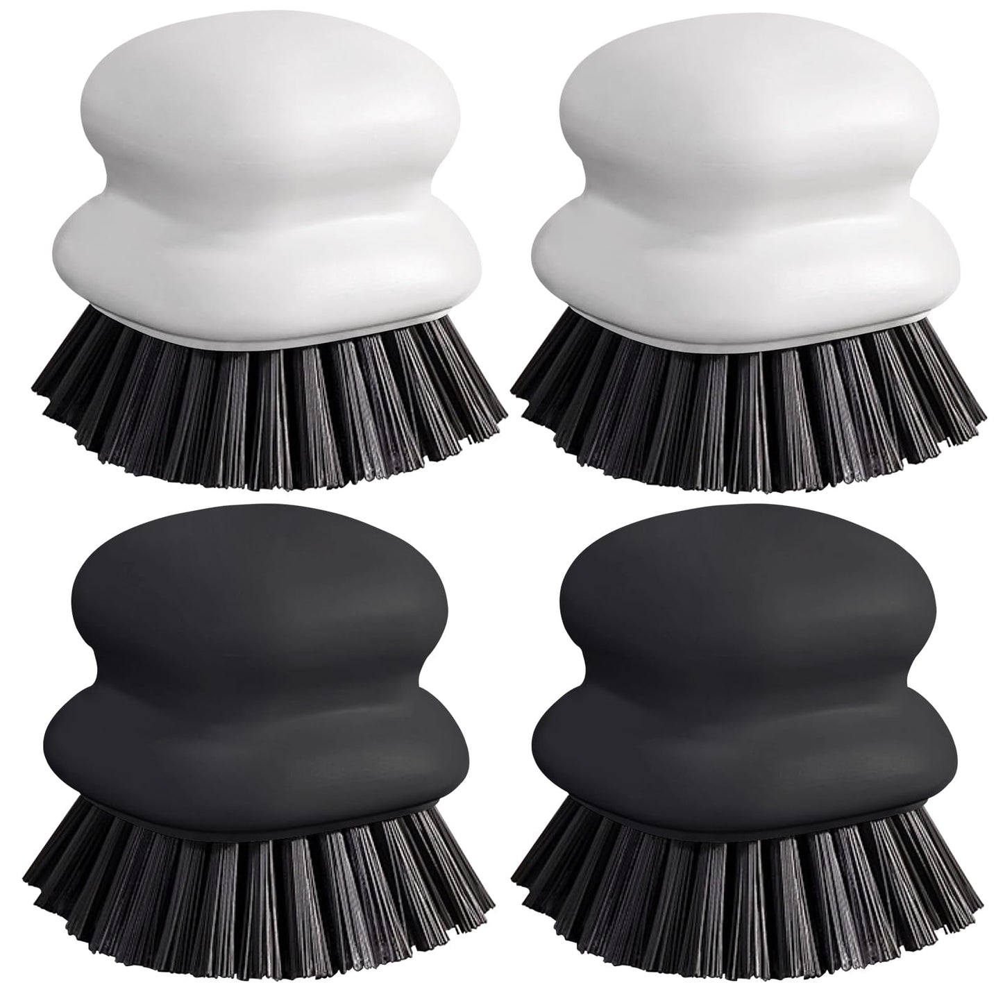 Dish Brush with Handle, Kitchen Scrub Brushes for Cleaning, Dish Scrubber with Nylon bristles for Sink, Pots, Pans(2Pack Black +2Pack White)
