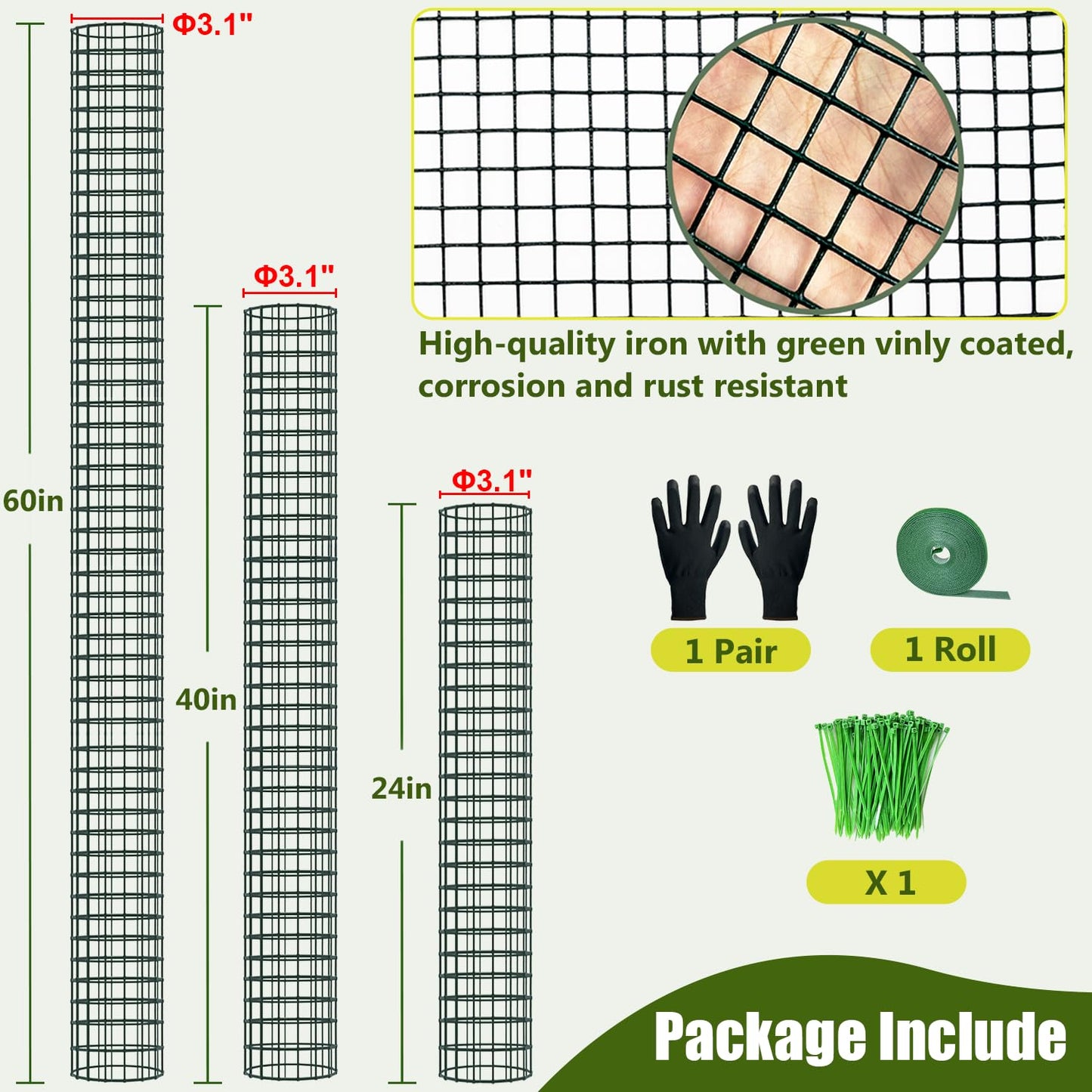 Metal Moss Pole, 60"/40"/24" Moss Poles for Plants Monstera, Stackable Sphagnum Moss Pole, Plant Poles for Climbing Plants Work with Sphagnum Moss(1 Each of 60" 40" 24")