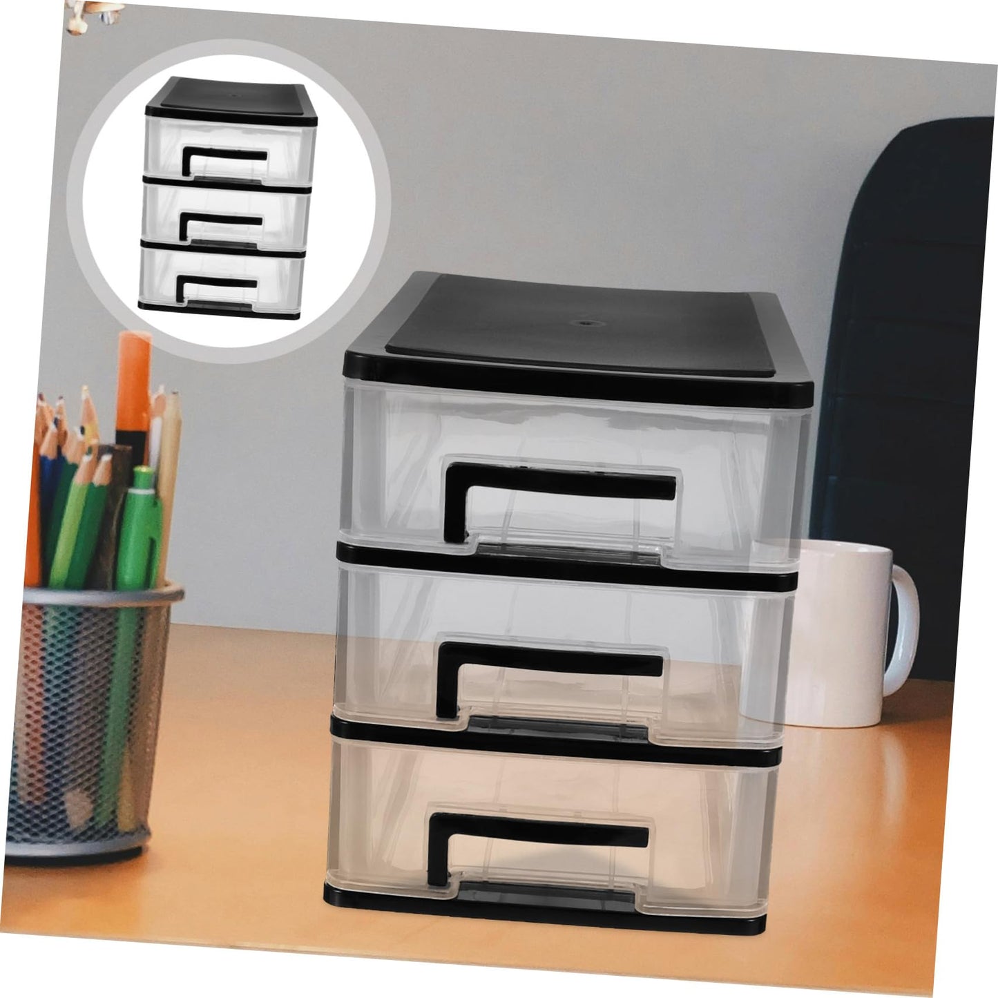 STOBOK 3-Layer Drawer Storage Cabinet Portable Plastic Organizer for Home Office Desk Multi-Deck Transparent Storage Box 8.30X5.98X7.55 Inches
