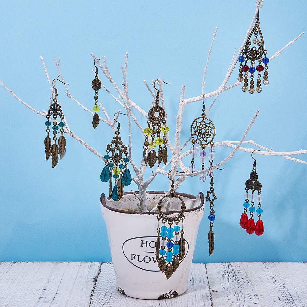 SUNNYCLUE 1 Box DIY 10 Pairs Chandelier Bohemian Earring Making Kit Earring Connector Feather Charms for Jewelry Making Kit Faceted Glass Beads Dream Catcher Links Leaf Assorted Bead Instruction