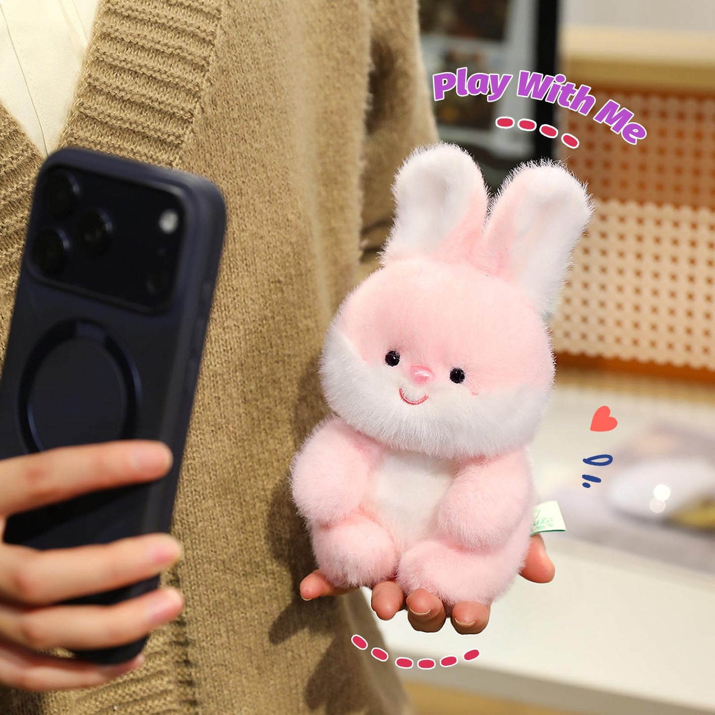 Ditucu Palm-Sized Bunny Stuffed Animals Cute Soft Rabbit Plush Doll Small Plushies Toys Gifts for Kids Pink 6 inch
