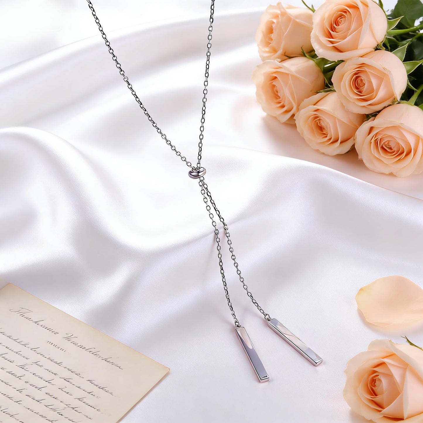 DAOCHONG Long Bar Necklace for Women Sterling Silver Bar Y Lariat Long Chain Drop Adjustable Necklace Gift for Her, 30"