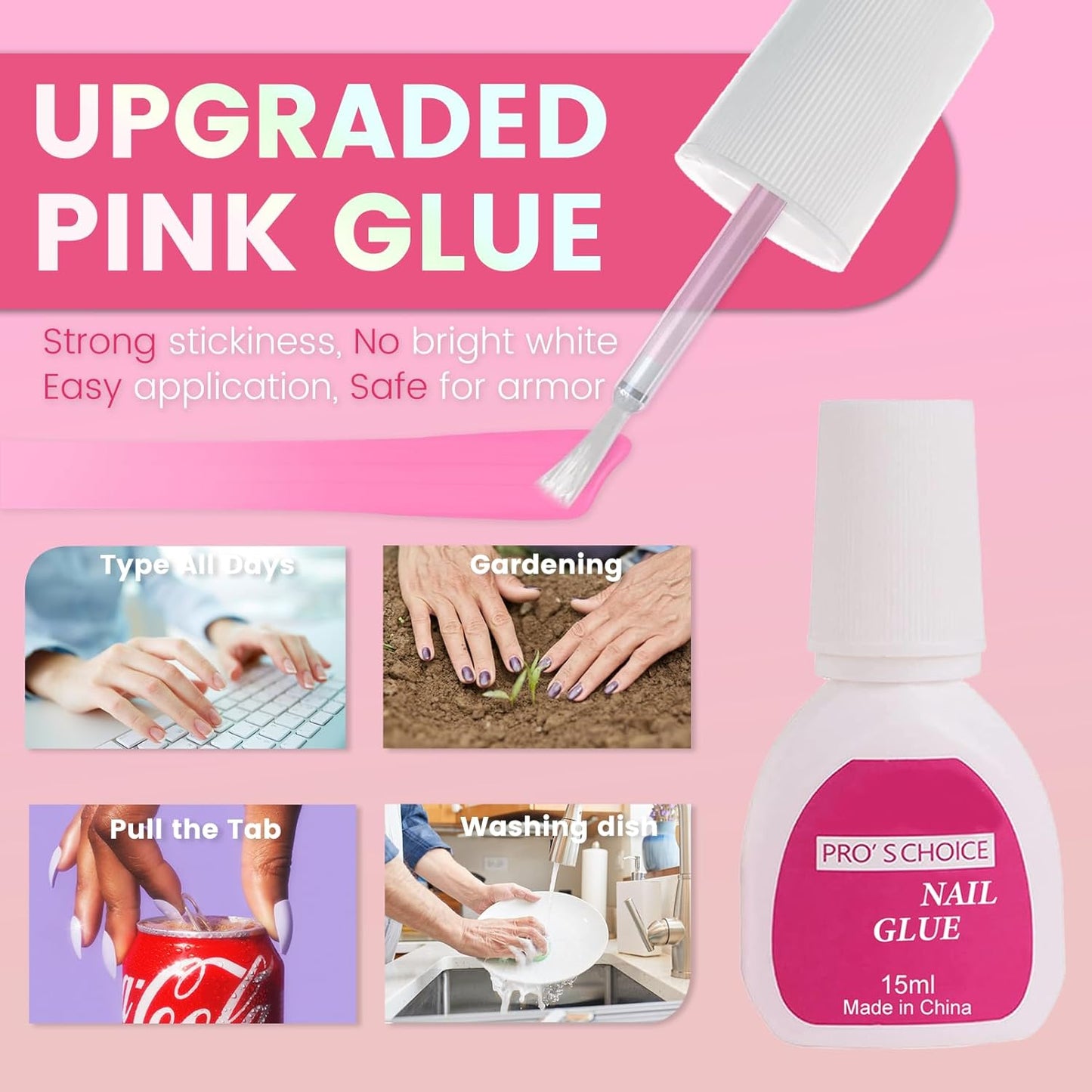 Ombre Press On Nails - 240Pcs Short Square False Nails Kit, Pink White Gradient Nail Tips Soft Gel False Nail with Glue Salon Fake Nails Kit Extensions DIY (Medium Long Square)