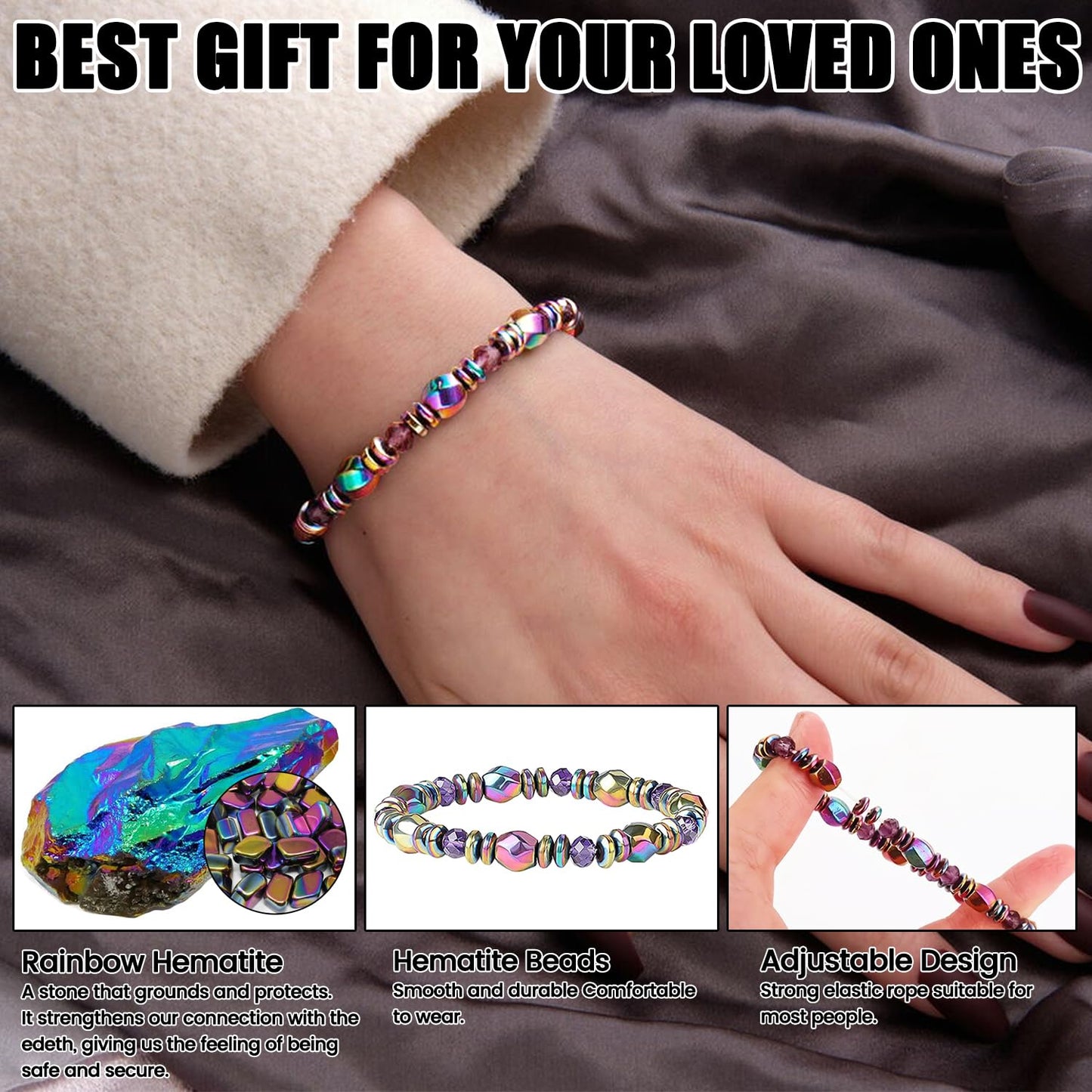 STCORPS7 Hematite Magnetic Strand Bracelet, Multi Color, Unisex Bracelet, Stress Relief, Meditation, Yoga
