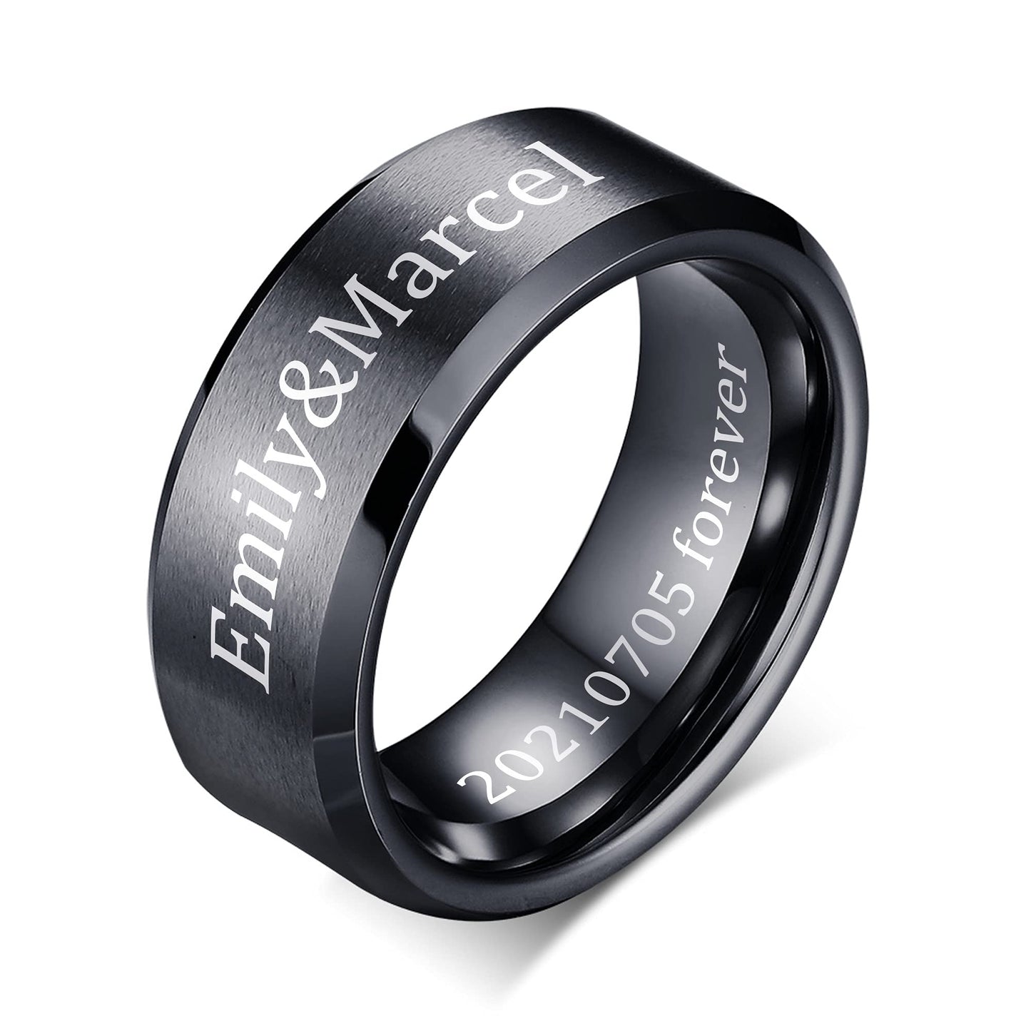 VNOX Customize Personalized Name Date 8MM Stainless Steel Simple Matte Brushed Finish Wedding Band Engagement Rings for Men Dad Husband,Size 12