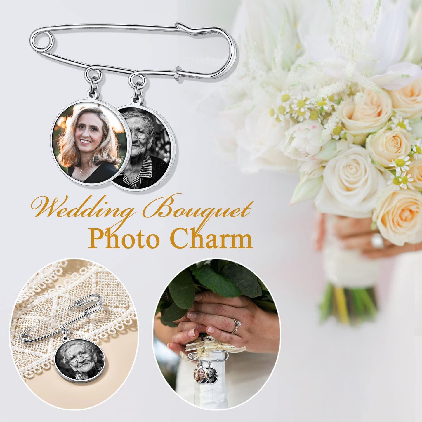 Custom4U Photo Charm for Wedding Bouquet Round Memory Charms Funeral Boutonniere with Pictures Customized Wedding Gifts
