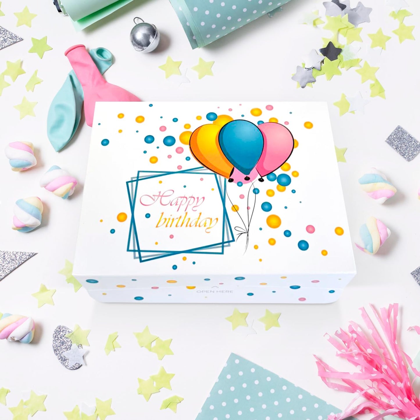 FETTIPOP Birthday Gift Box KIT (White), Gift Box Exploding Confetti, Surprise Prank Box Pop Up 7.2x5.5x4.3 in.
