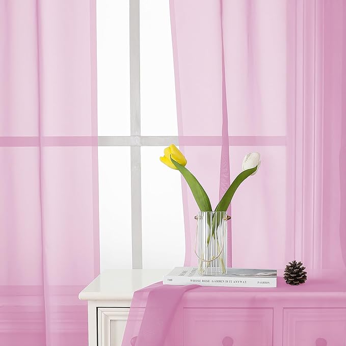 Lecloud Sheer Curtains 96 Inches Long 2 Panels, Light Pink Farmhouse Voile Curtain for Windows, Soft Airy Curtains for Living Room Bedroom Rod Pocket, Each Panel 42 X 96 Inch