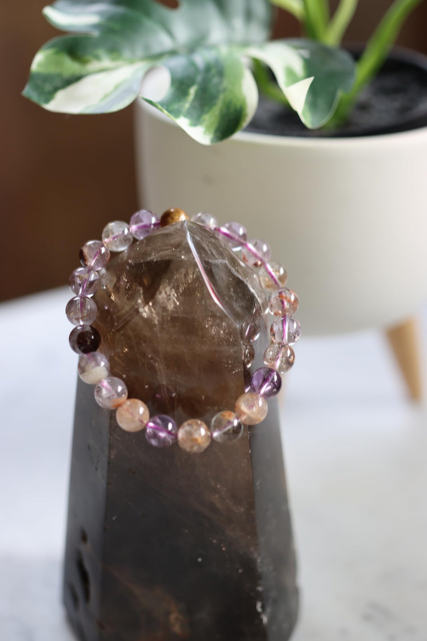 The Vida Handmade AAA+ Quality Crystal Stretch Elastic Bracelet - Nature Gemstone - Jewelry Gift - Holiday Gift - For Women & Men (Super 7)