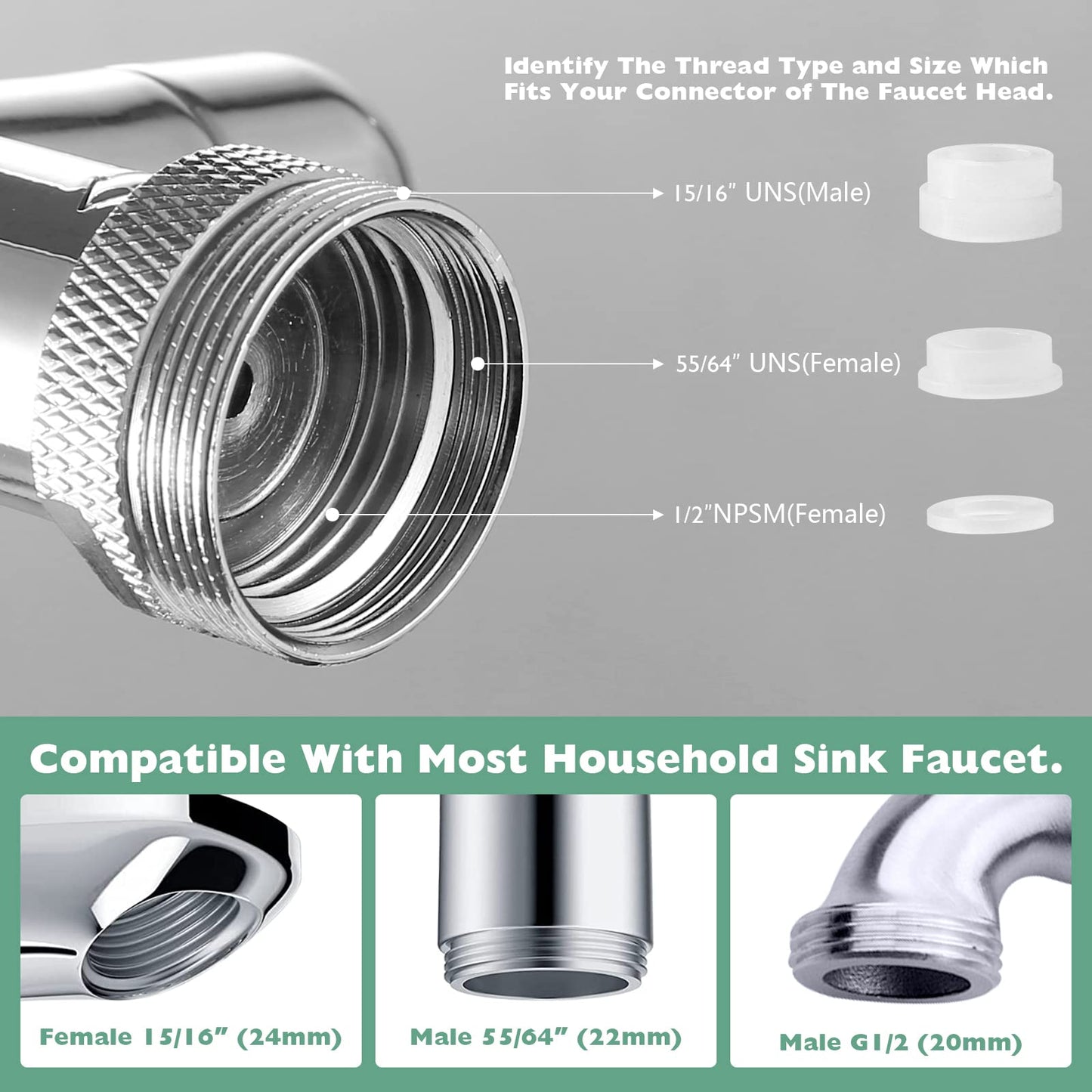Universal 1440° Sink Faucet Aerator Extension Swivel Faucet Extender 2 Pack, 2 Sprayer Modes Rotatable Bathroom Kitchen Head Replacement Tap Attachment with Filter for G 1/2", 55/64",15/16" Chrome