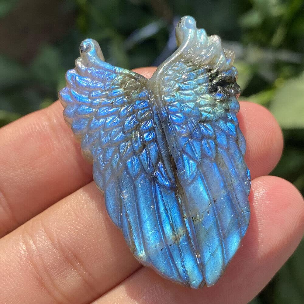 1PC Natural Labradorite Hand Carved The Wing Skull Quartz Crystal Healing Reiki