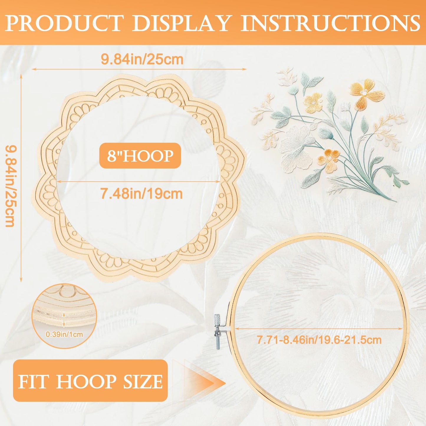 4 Sets Wood Embroidery Hoop Frame 8 Inch Embroidery Display Frame Large Round Wooden Embroidery Frame for Finished Cross Stitch Hoop Frame DIY Decor Sewing Ornaments