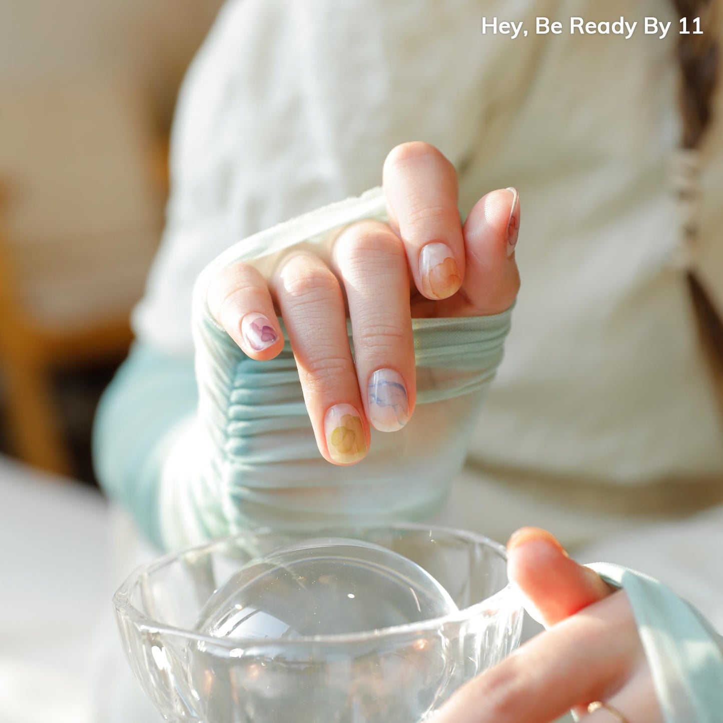 Heyhae Semi Cured Gel Nail Strips | No LED Lamp Needed | Marble, Spring | Easy Apply & Remove, Salon Quality | Includes 28 Strips, 1 Prep Pads, Nail File & Wooden Stick - Hey, Be Ready by 11