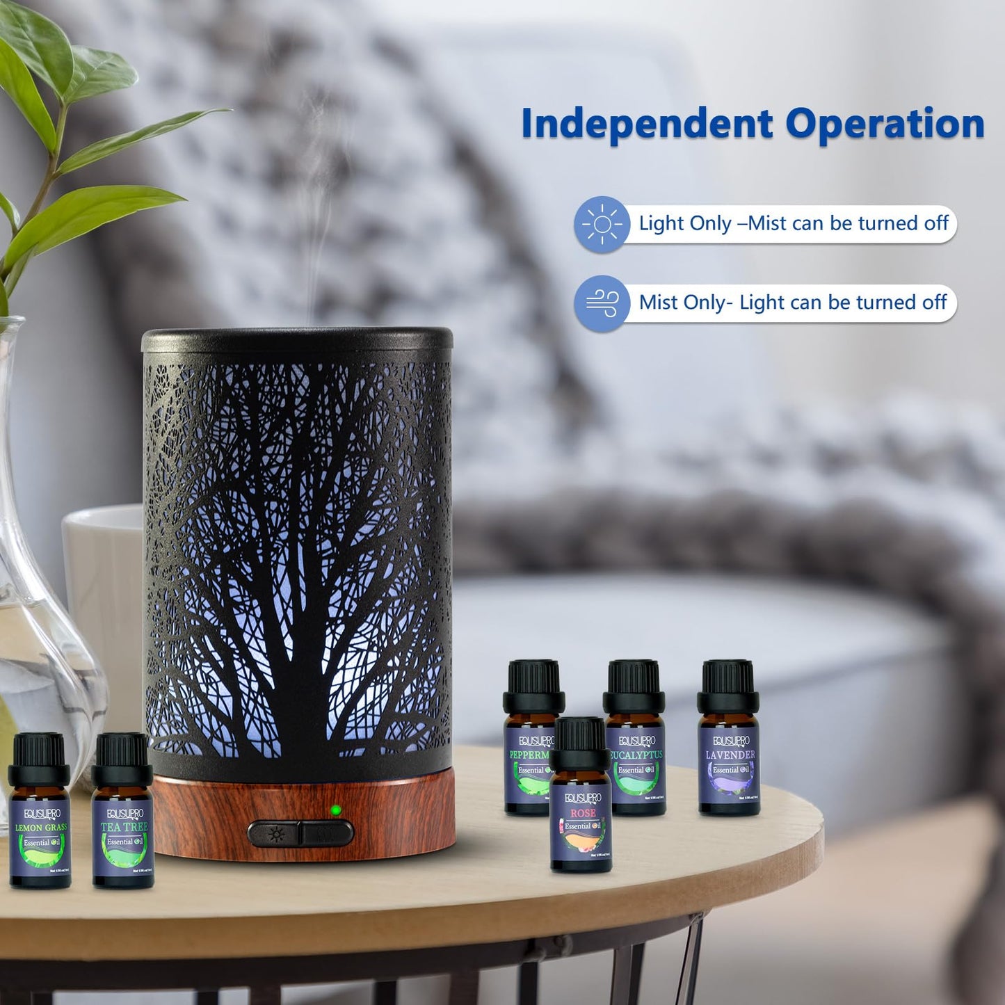 Oil Diffuser with Essential Oils Set – Aromatherapy Diffuser 150ml with 6 Essential Oils Set, Diffuser for Essential Oils, Auto Off Protection 7 Colors Night Light Gifts for Mom(Diffuser & Oils Set)