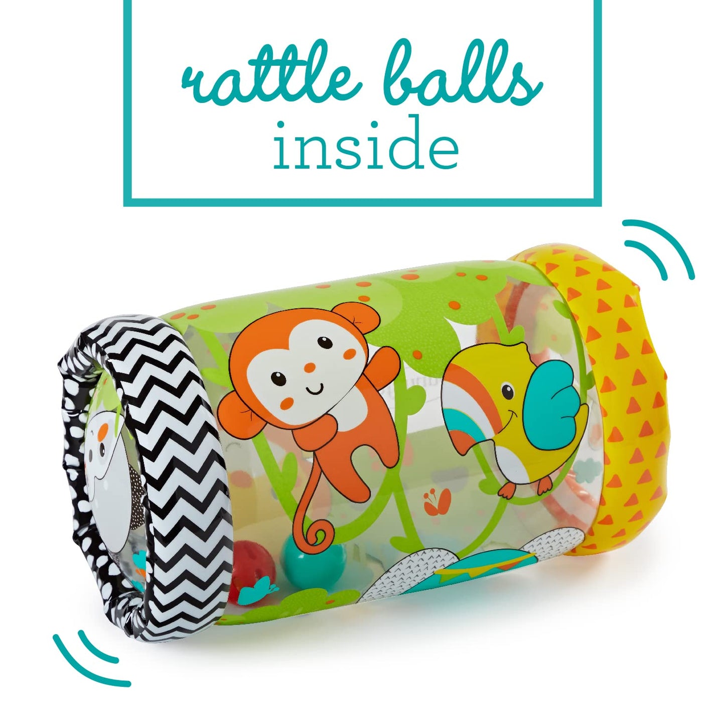 Infantino Jungle Peek & Roll - Encourages Crawling, Inflatable Activity Toy with Bouncing Balls Inside, Fun & Friendly Animal Characters, Helps Gross Motor Skill Development, for Babies 6M+