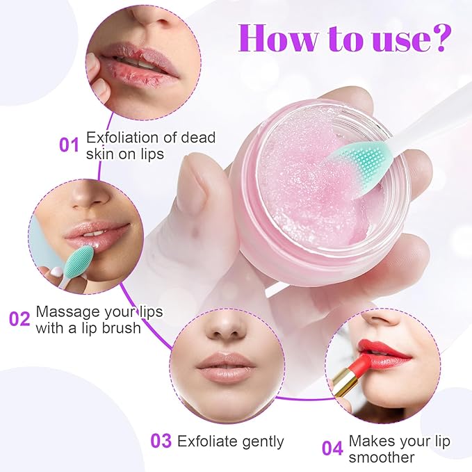 4pcs Lip Scrub Brush, Silicone Heart Lip Exfoliator Brushes Scrubber Tool, Double-Sided Oval Lip Cleaning Exfoliating Remove Dead Skin Tool for Men Women Dark Lips- Pink & Green