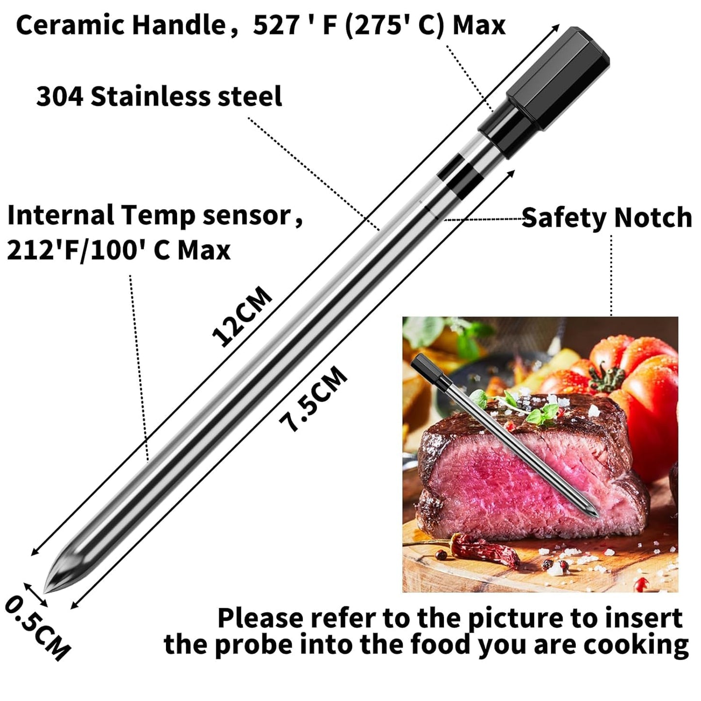 500ft Smart Bluetooth Meat Thermometer with IP66 Waterproof, Food Thermometer for BBQ, Wireless Meat Thermometer for Kitchen, Smoker,Grilling, Oven, Rotisserie Gift(iOS & Android)