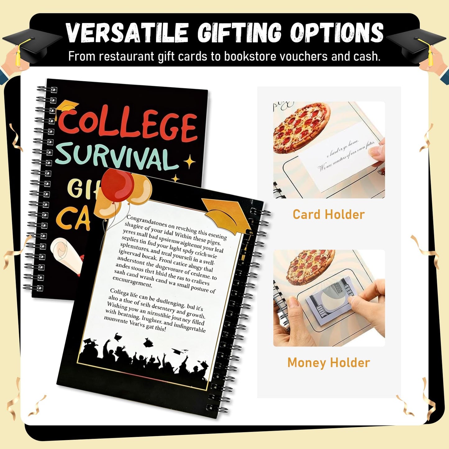 zhjely College Survival Gift Card Book, Graduation Gift Card Book 2026, 7 x 5 Inch College Survival Booklet Organizer Leaving Home High University School Care Package