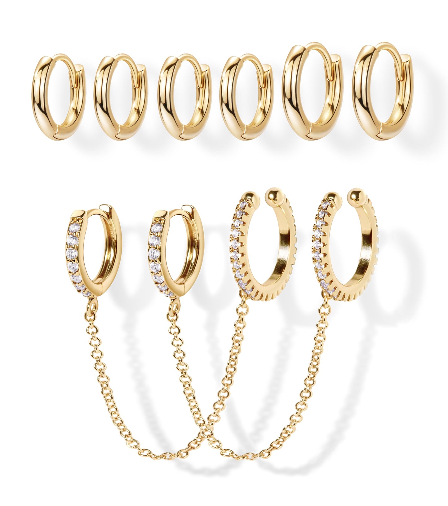 Gold Chain Hoop Ear Cuff Earrings for Women, Double Piercing Chain Huggie Small Stack Cartilage Hoop Cuff Earring Sets for Multiple Piercing, Conch Helix Rook Tragus Daith Clip On Jewelry Set Gifts