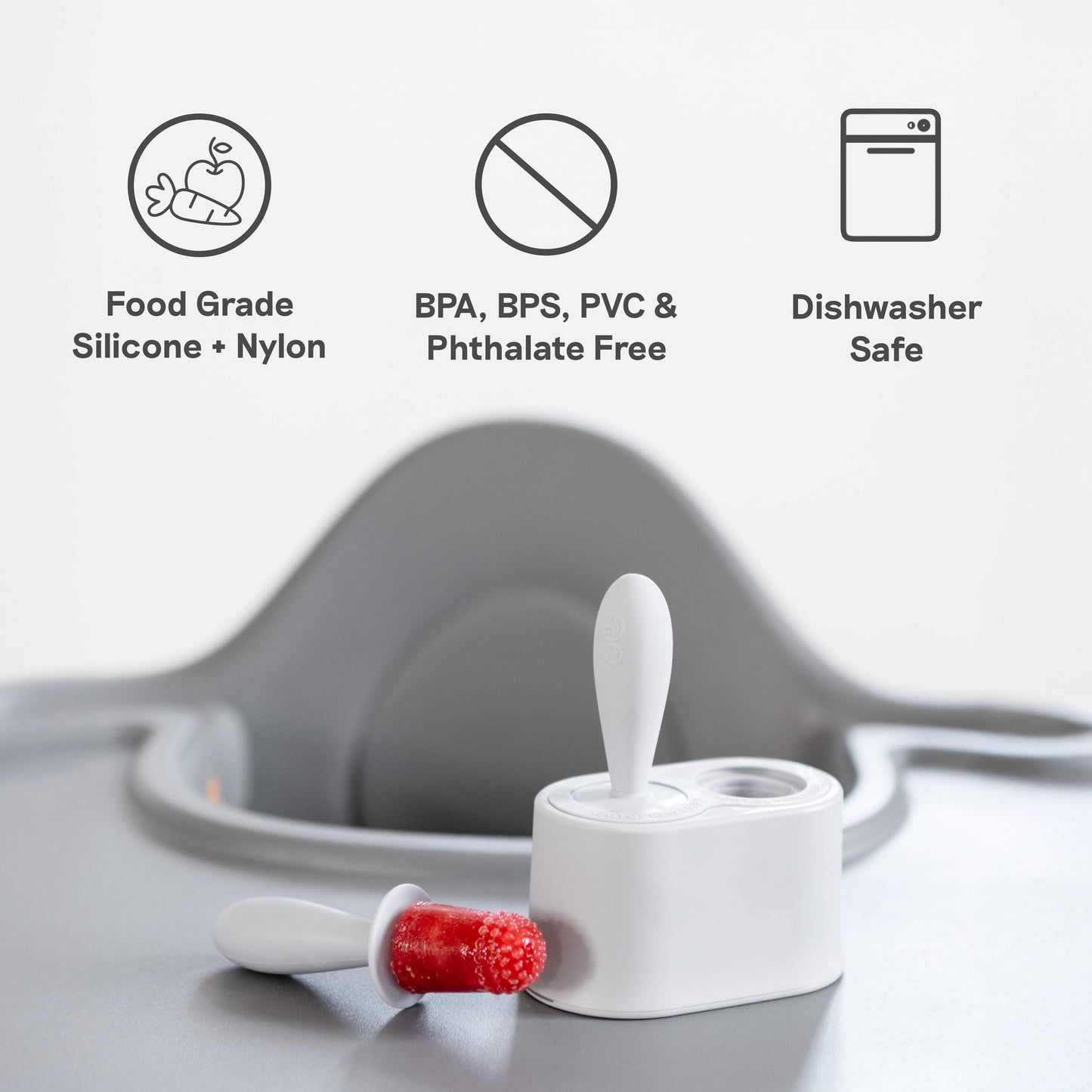 ezpz Tiny Pops (Pewter) - 4 Months+ - Popsicle Mold Set with Two Wands for Infants - Baby-Led Weaning + Teething Essentials