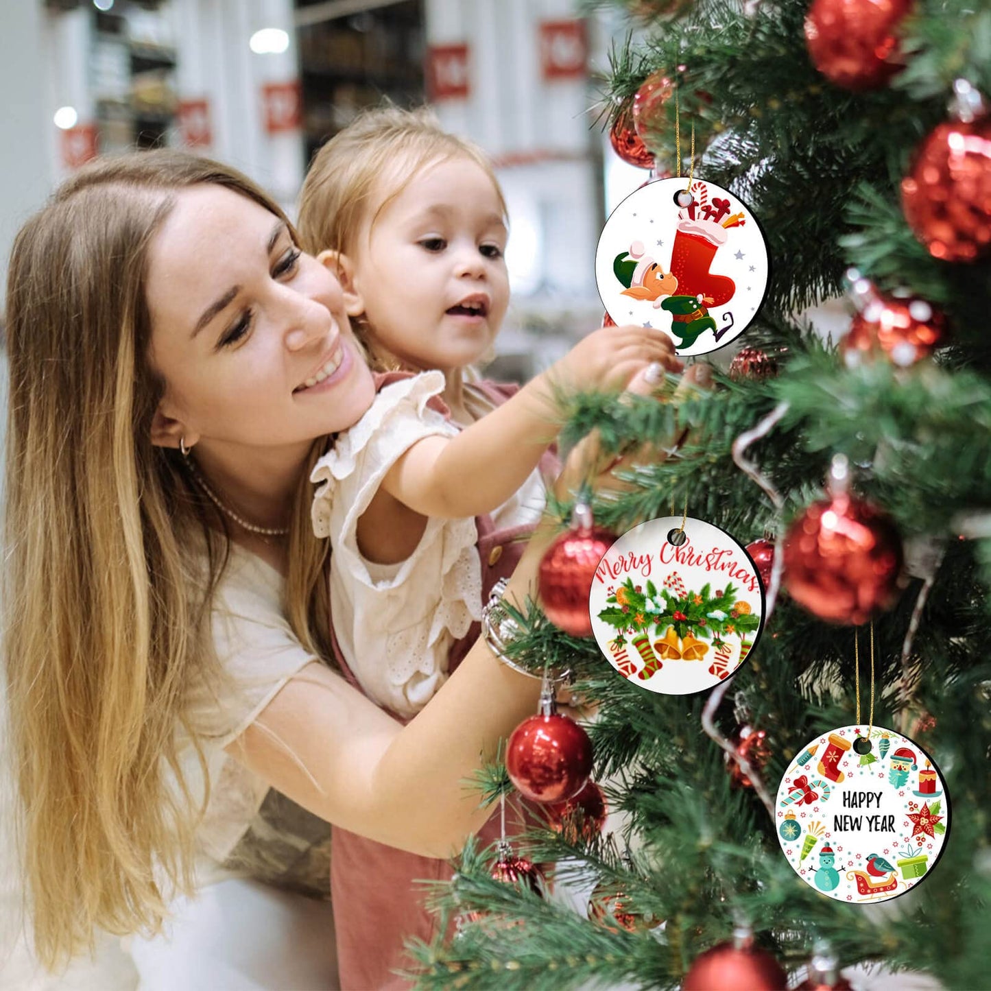 Billbotk 25 Pieces Sublimation Ornament Blanks, 3.15" Round Blank Sublimation Ornaments Sublimation Christmas Ornament Blanks for Christmas Tree Décor, DIY Handmade Crafts(3.15 inches)