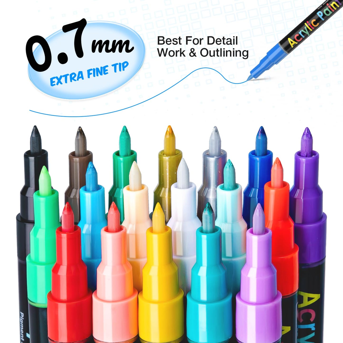 JR.WHITE Extra Fine Tip Acrylic Paint Pens Markers Set of 18: 0.7mm Fine Tip for Easter Eggs Decorating, Rock Painting, Glass, Wood, Ceramic – Easter Crafts, Scrapbooking Supplies, Drawing Art Crafts