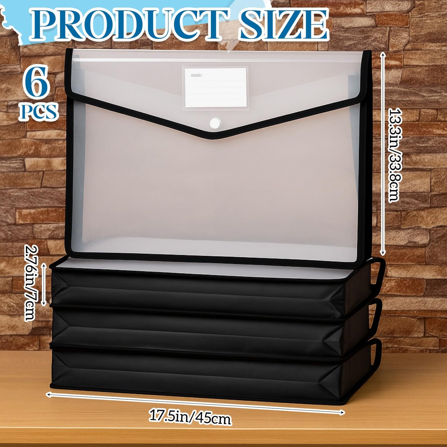 AmazingSpark 6 Pcs 11 x 17 Inch Expandable Tabloid Size Document Folder Organizers with Snap Closure & Label, Clear Plastic Expanding File Folder for A3 Ledger Size Plots Charts (Black)