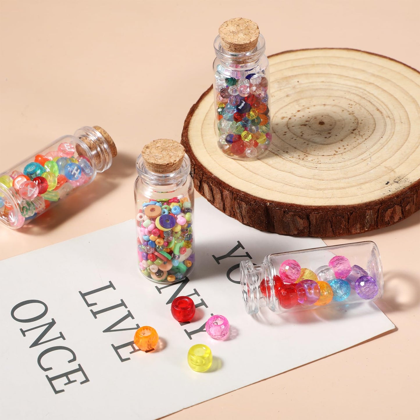 xozeooeu 120 Pack 10ml Mini Plastic Bottles with Cork Stoppers, Small Empty Clear Plastic Jars for DIY Crafts, Wedding Favors, Spice & Sample Containers, Party Decor