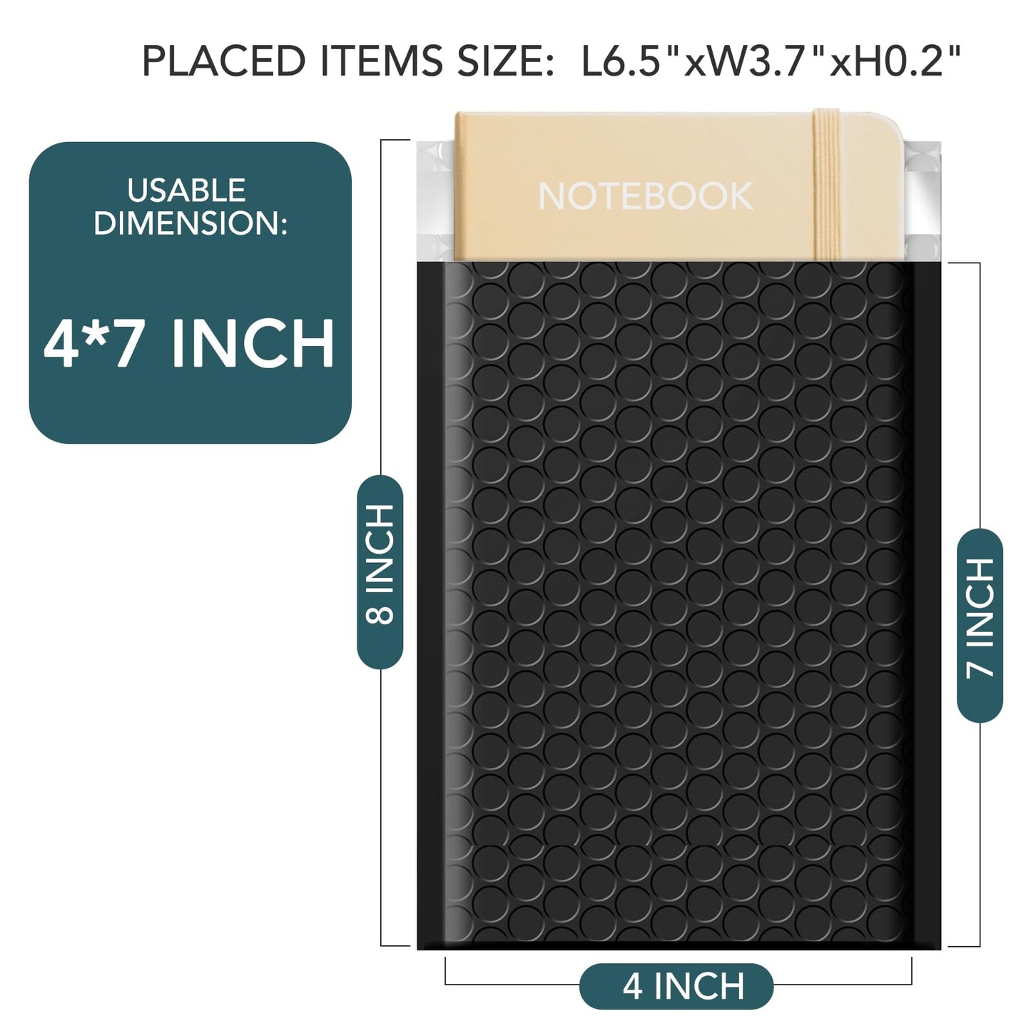 Metronic 4x8 Inch Bubble Mailer 50 Pack,Black Bubble Mailers, Waterproof Self Seal Adhesive Shipping Bags,Padded Envelopes for Shipping, Mailing, Packaging, Bulk #000, Bubble Mailers Usable Size 4x7