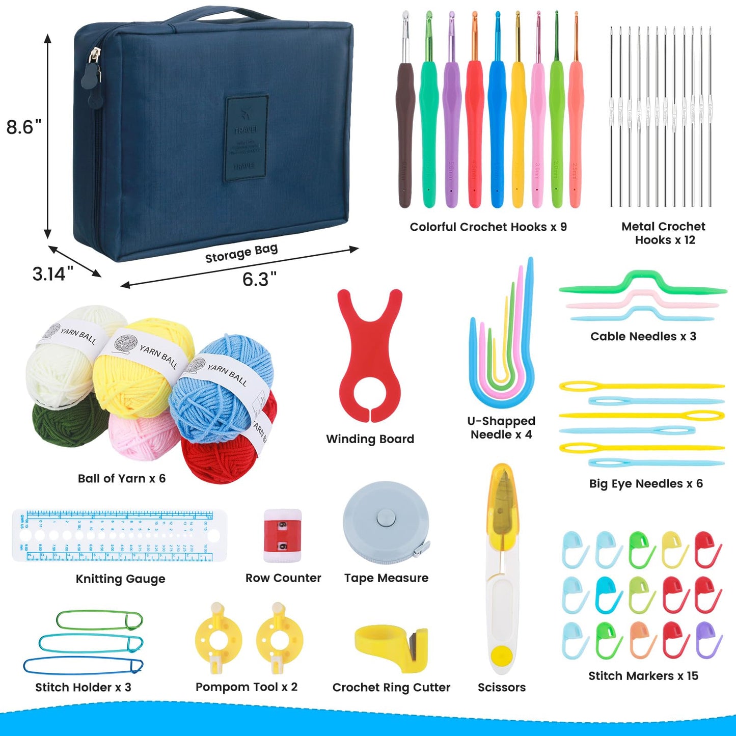 MECHEER Crochet Kit for Beginners, 67 Pcs Knitting Kits Crochet Set with Yarn, Ergonomic Crochet Hooks 0.6mm-6.0mm, Portable Crochet Starter Kit for Travel