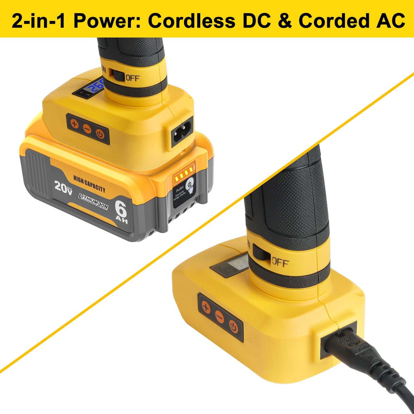 Cordless & Corded 2-in-1 Hot Glue Gun Compatible with Dewalt 20V Battery, 100W Digital LED Temp Adjustable Anti-drip Full Size Glue Gun with 1 replaceable nozzle & Glue Sticks (Battery Not Included)