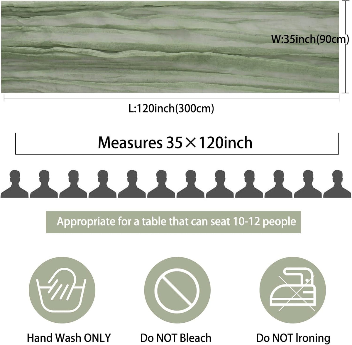 12 Pack 10Ft Cheesecloth Table Runner 35x120 Inch Boho Gauze Table Runner Cheese Cloth Long Romantic Table Runners for Wedding Bridal Shower Birthday Party Table Decor (Dusty Sage Green)