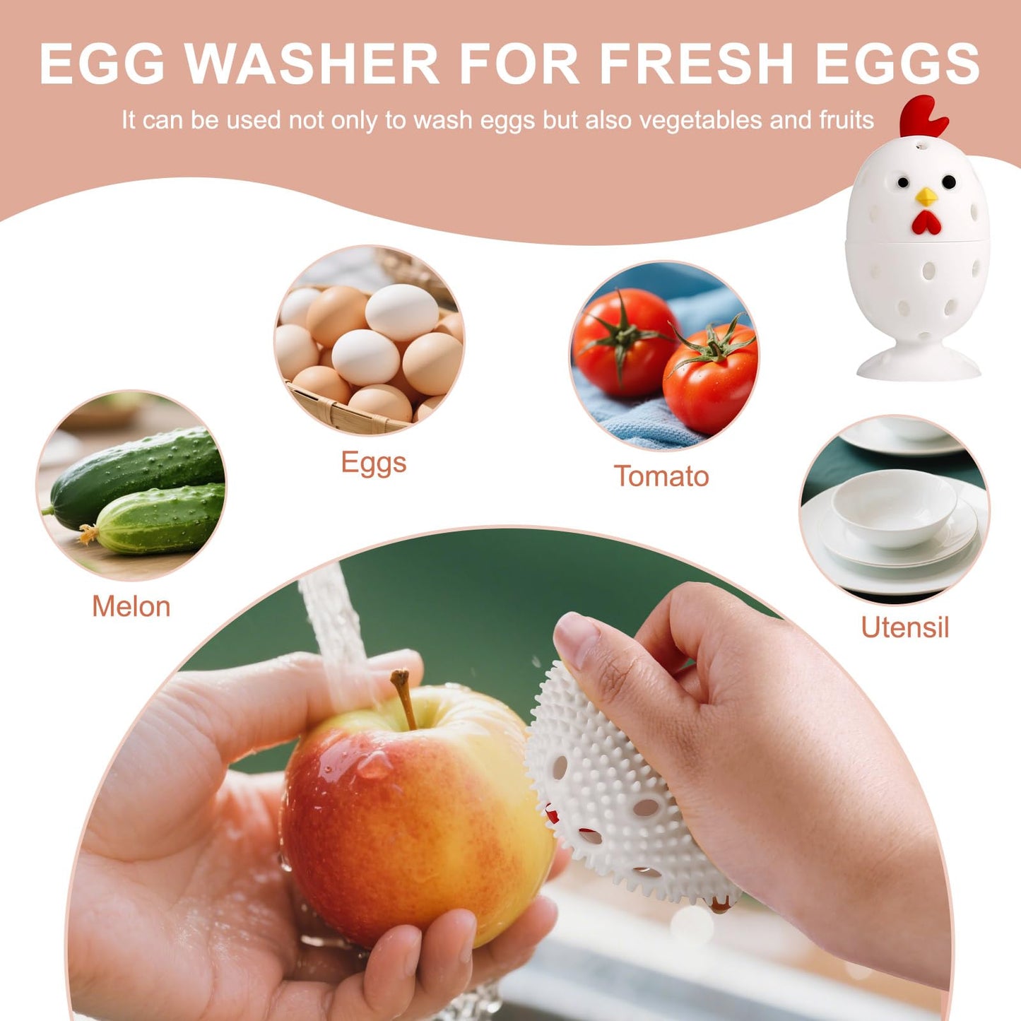 Silicone Egg Cleaner for Fresh Eggs, Vegetable and Fruit Scrubber Tool Reusable Cleaning Brush for Egg Washer (White)