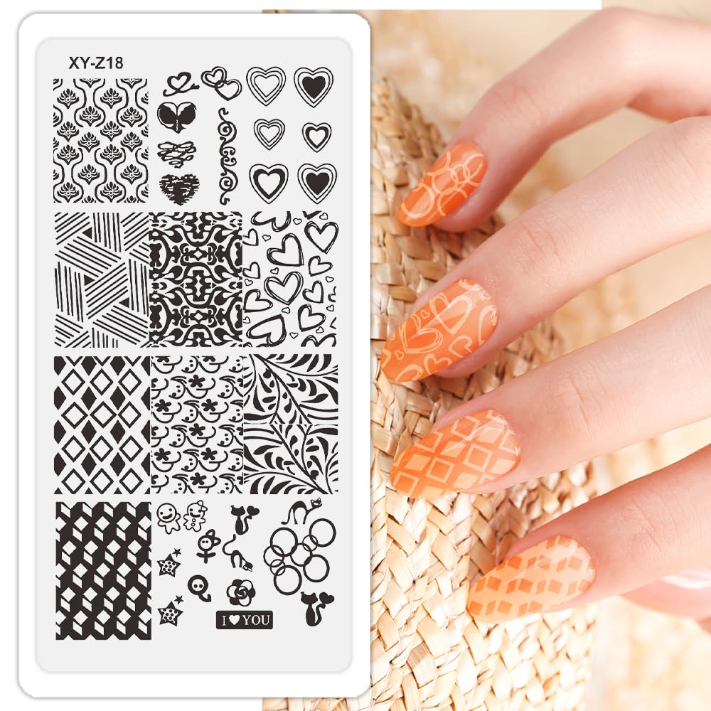 Beauty Leader Nail Art Stamping Template Mix Design 7Pcs Image Plates with White Plastic Plate Holder+1 Pcs Square Rubber Stamper DIY Nail Art Image Stamp Plate(17-23)