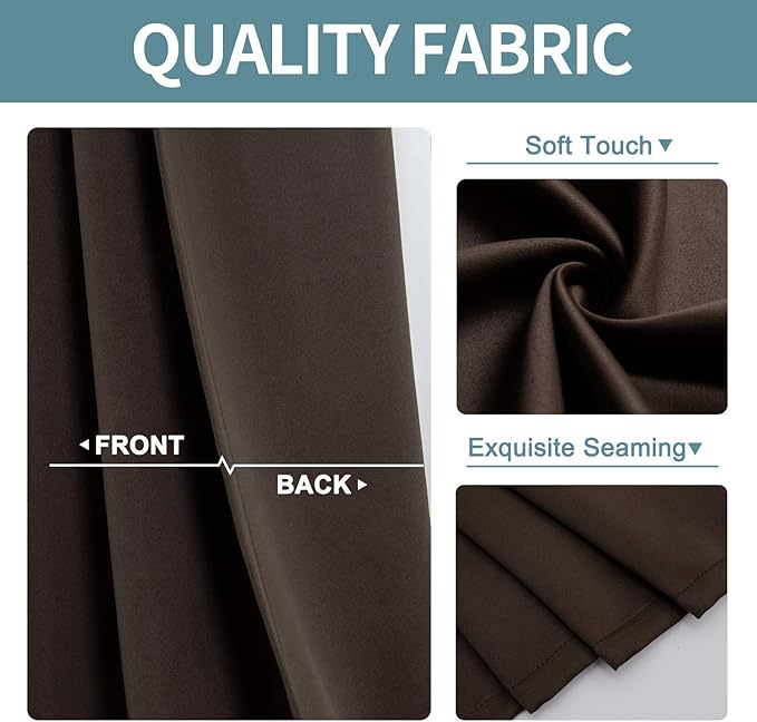 ChrisDowa Blackout Curtains 90 Inches Long 2 Panels Set for Living Room, Grommet Thermal Insulated Room Darkening Curtains for Bedroom (Brown, 52 x 90 Inch)