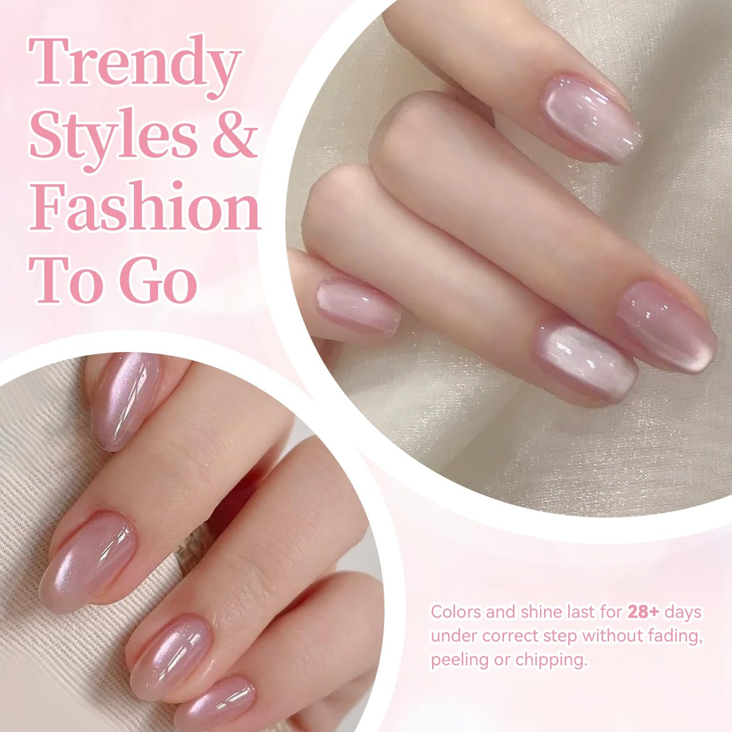Born Pretty Pink Cat Magnetic Eye Gel Nail Polish,6 Colors Jelly Nude Light Pink Glass Crystal Glitter Shimmer Magnetic Gel Polish, Soak Off U V Gels Valentine's Day Manicure Collection