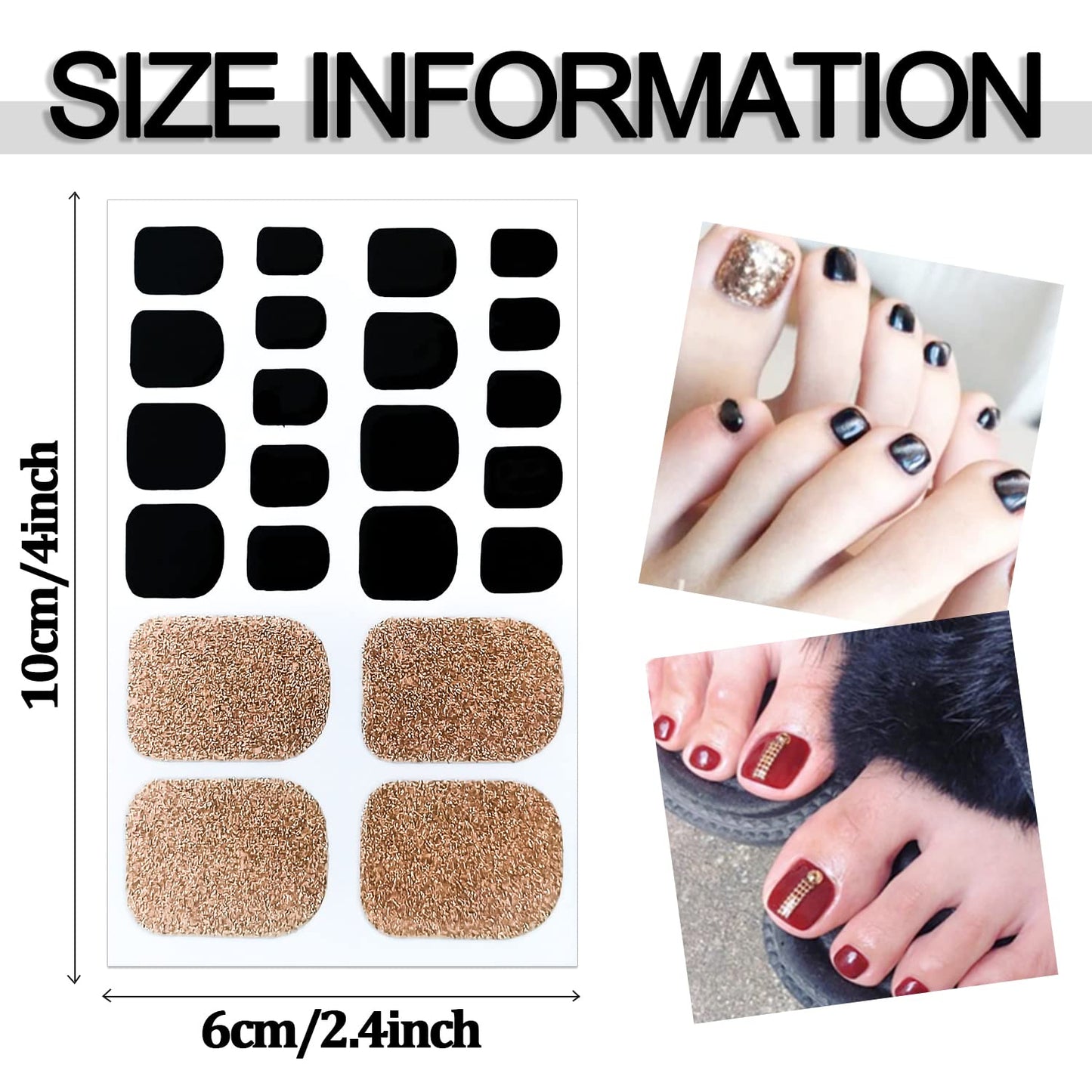 SILPECWEE 40 Sheets Toe Nail Stickers Full Wraps Polish Strips for Women Gel Self Adhesive Decals Toes Manicure Sticker Accessories With 1pc File