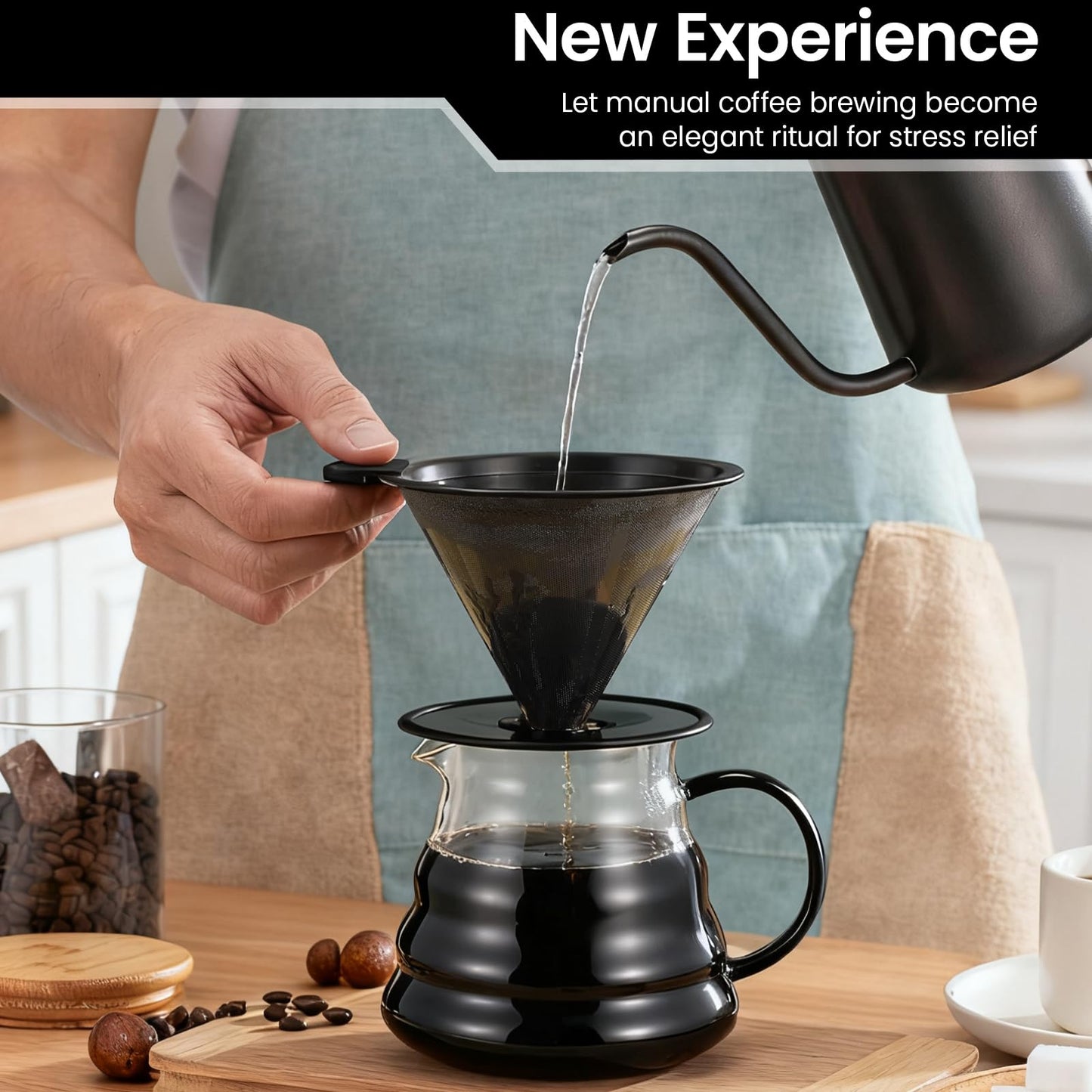 【2.0 Upgraded】 Stainless Steel Pour Over Coffee Maker, Reusable Paperless Drip Coffee Filter and Coffee Strainer for Single Cup Hand Brew, 1–6 Cup