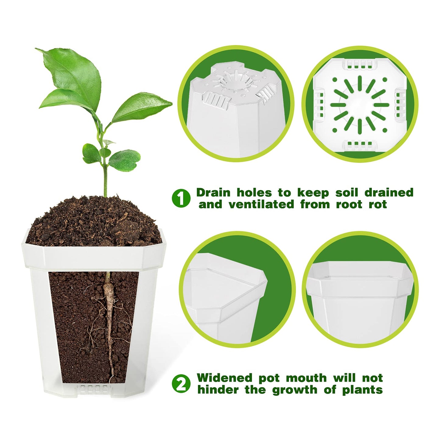 foxany 3" Clear Nursery Pots, 30 Pcs Thick Plastic Plant Pot, Square Flower Planting Pot, Seedling Planter Seed Starter Pots with Saucers