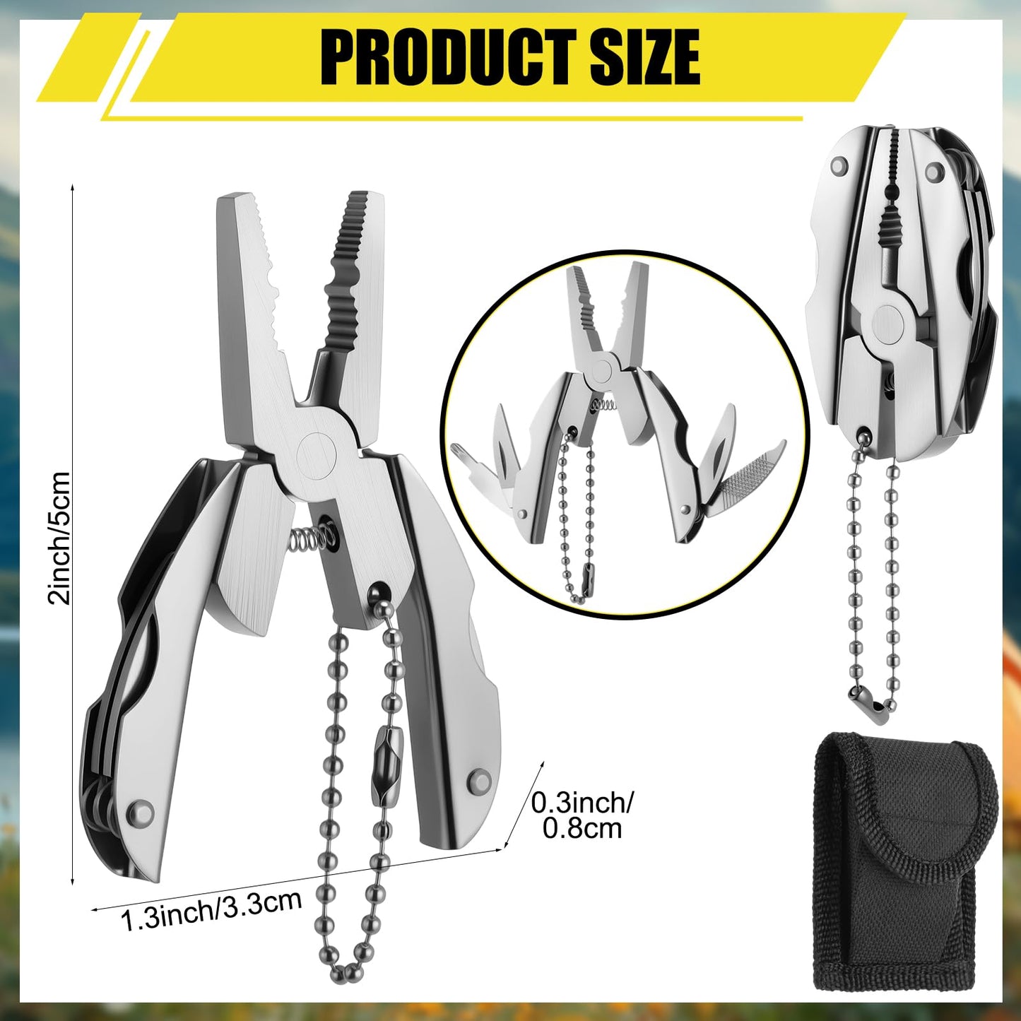 Leriton 12 Pcs Christmas Men Gifts Mini Pliers Bulk Stainless Steel Foldable Wrench Tool Party Favor Set Compact 6 in 1 Multipurpose Pliers Wrench with Sheath Tool Kit for Stocking Stuffers