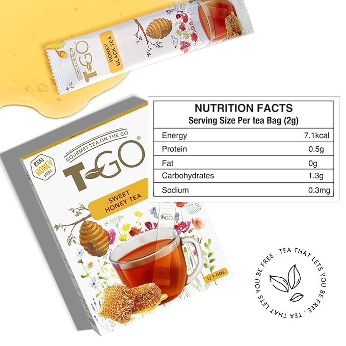 T-GO Sweet Honey Black Tea Organic Tea Bags Convenient Sticks Stirring Spoon Real Honey Packets for Immunity 15 Tea Sticks