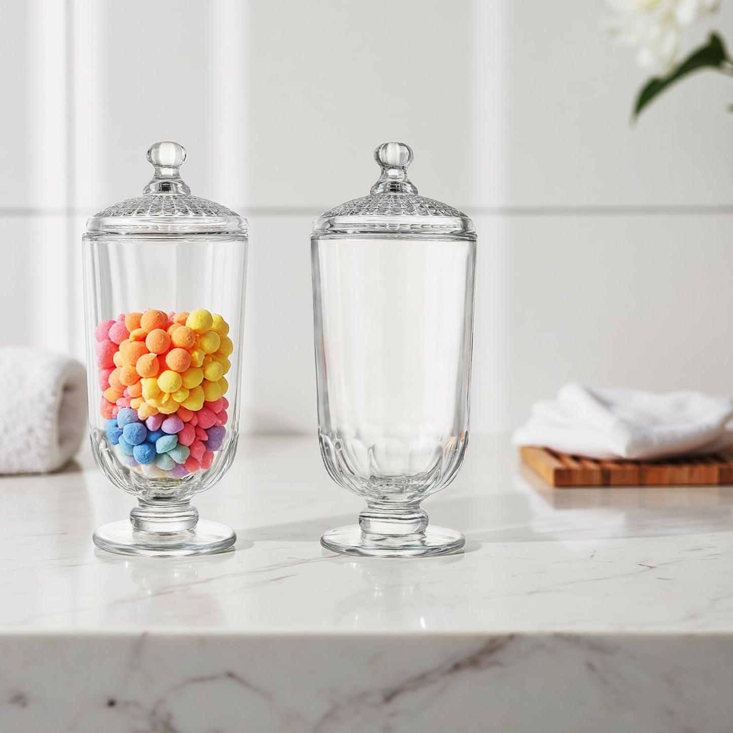 2 Pack 24oz Clear Glass Candy Jars with Lids Glass Decorative Storage Jar for Candy Buffet, Wedding Favors, Baby Shower, Party Decor, DIY Crafts