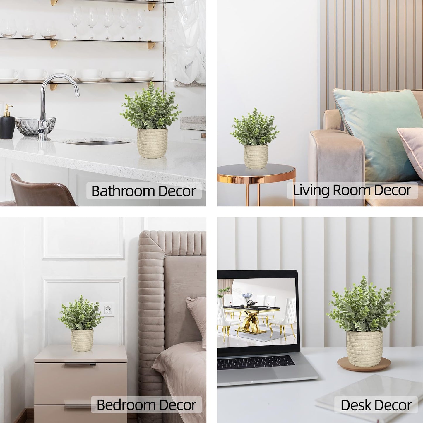 Hopewood Faux Plants, Fake Plants Eucalyptus Potted for Home Office Desk, Artificial Eucalyptus with a Weave Basket for Indoor Greenery Tabletop